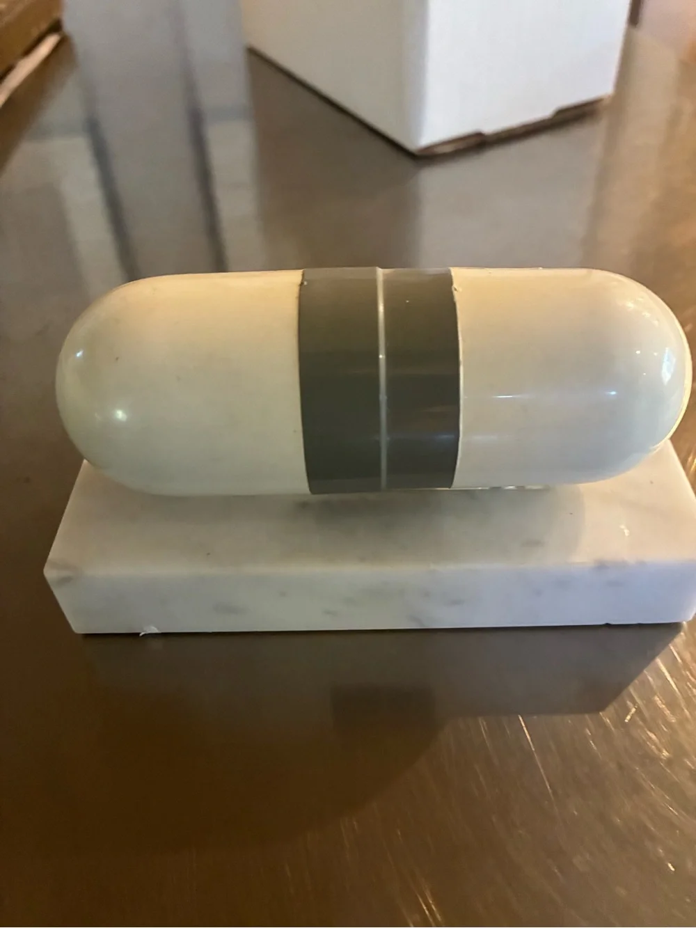 Pill Capsule Desk Calendar Cream /Gray Desktop Perpetual Calendar on Marble Base